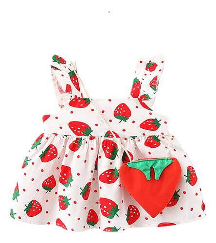 Bonito Vestido De Verano Con Estampado De Fresas Para Niña Y