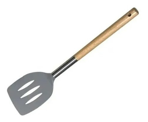 Espatula Hudson Utensilio Antiadherente Nylon Mango Madera Color Gris