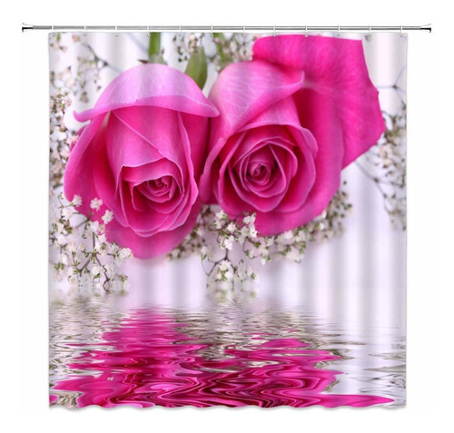 Rosa Rosa Cortinas De Ducha 3d Fl Floreciente Flor Agua...