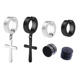 Kit 3 Pares Brinco Cruz Em Aço Inox Argola Pressão Imã Prata