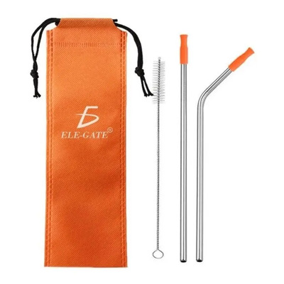 Set 2 Popotes 1 Cepillo Acero Inoxidable Reutilizables T2387 Color Naranja Ele-Gate | Meses sin interés