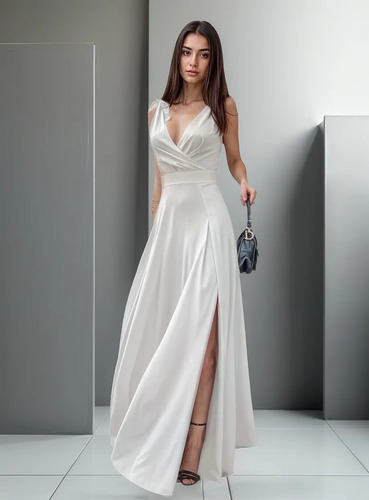 Vestido Elegante Con Abertura En Pierna Escote En V #234