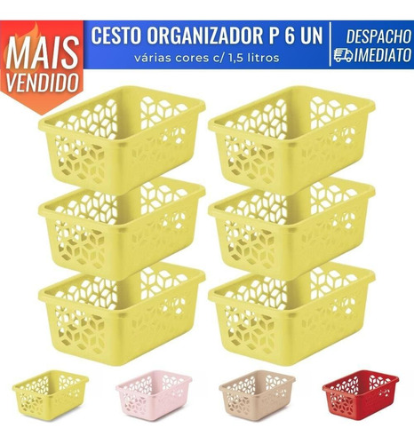 Kit 6 Cesto Organizador Multiuso P Gaveta Plástico 1,5 L