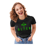 Playera Negra Mexicana Para Dama Con Diseño D Alienigenas Uf