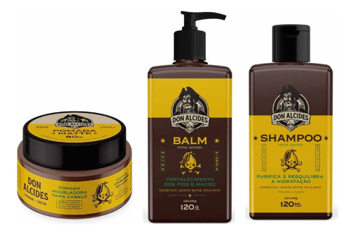 Kit Presente Balm + Shampoo + Pomada Lemon Bone Don Alcides