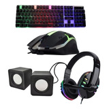 Kit Gamer Teclado Mouse Caixinha Som Rgb Com Fio 4 Em 1 Usb 