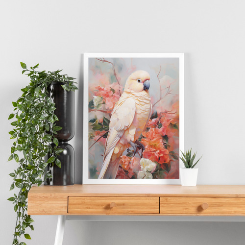 Quadro Decorativo Pequeno Sala Quarto 30x45 Cacatua Branca