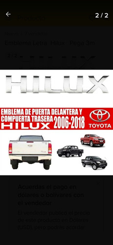 Emblema Letras Hilux Cromado Compuerta Puerta Toyota  Foto 3
