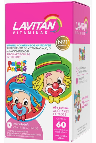 Comprimidos Mastigáveis Vitamina Kids Lavitan Sabor Tutti Frutti Em Caixa De 60g