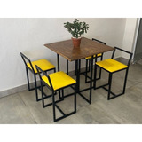 Conjunto Mesa 4 Cadeiras Pequena Estofado Amarelo Industrial