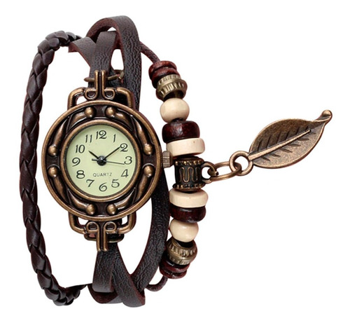 Reloj De Pulsera Vintage De Cuero Con Broche Para Dama