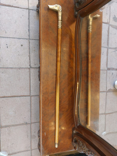 Antiguo Baston Madera Mango Galgo Bronce Y Hueso