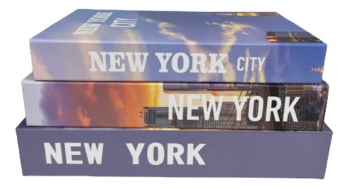 Kit Livro Falso Decorativo Caixa Porta Objeto New York 3 Pçs