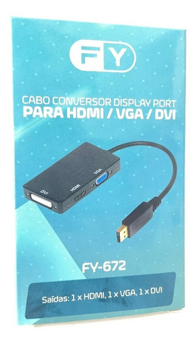 Display Port Adaptador Conversor 3 Em 1 Para Hdmi Dvi Vga