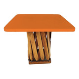 Mesa Mueble Equipal Cuadrada Color Miel Para Tu Hogar Tapa Naranja Patas Madera