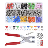 Set De Remachadora + 200 Broches Botones Snap Metal Colores