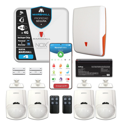 Kit Alarma Marshall 4 4g Wifi Infinit Gprs Chip Para Cablear