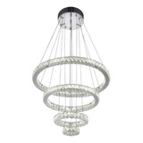 Lustre Moderno Pendente Cristal 4 Anéis 3 Tons C/controle