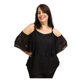 Blusa Fiesta/noche Encaje Y Crepe Talles Grandes/especiales