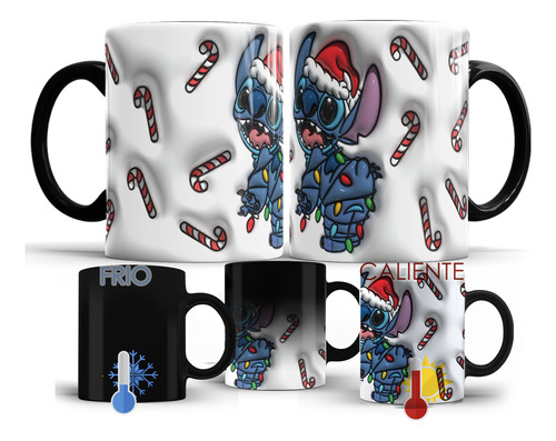 Taza Mágica Navideña De Stitch En 3d Personalizada M436