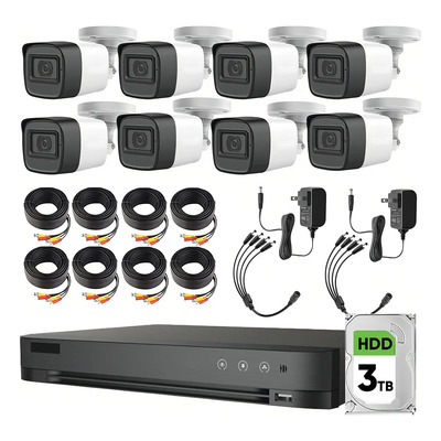 Hikvision Kit 8 Cámaras de Videovigilancia Metálicas Blancas Exterior Hik5mpslq-kit B 8ccc3 Hdd 3tb y Accesorios Micrófono Incorporado Alta Calidad Circuito Cerrado Cctv Fácil Instalación | Envío gratis