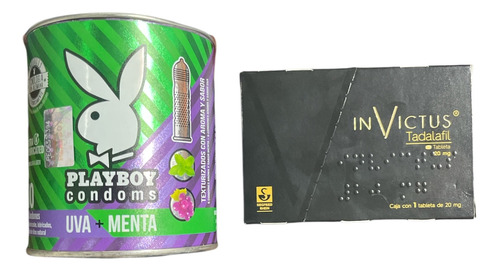 Playboy Condones Uva/menta 10 Pz + Invictus Tadalafil 1pz