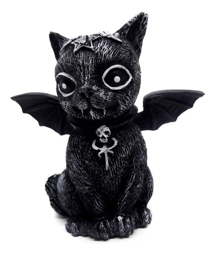 Gato Bruxo Asas Ou Chapéu Estatua Decorativa Wicca 9cm