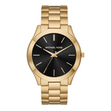 Reloj Michael Kors Slim Runway Modelo Mk8621 Color De La Correa Dorado 1 Color Del Bisel Dorado 1 Color Del Fondo Negro