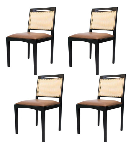 4 Cadeiras De Telinha Rattan Madeira Maciça