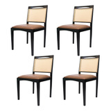 4 Cadeiras De Telinha Rattan Madeira Maciça