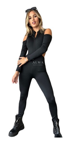 Mono Enterito Catsuit Lycra Aberturas Con Cierre Manga Larga