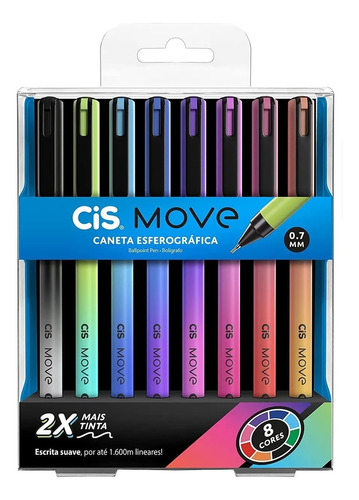 Cis Move Caneta Esferográfica 0,7 Estojo C/8 Cores