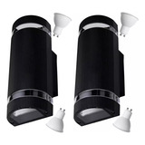 Pack X 2 Aplique Artefacto De Pared Bidireccional Curvo Oval De Aluminio Color Negro Apto Exterior Completo Con Leds Luz Fria