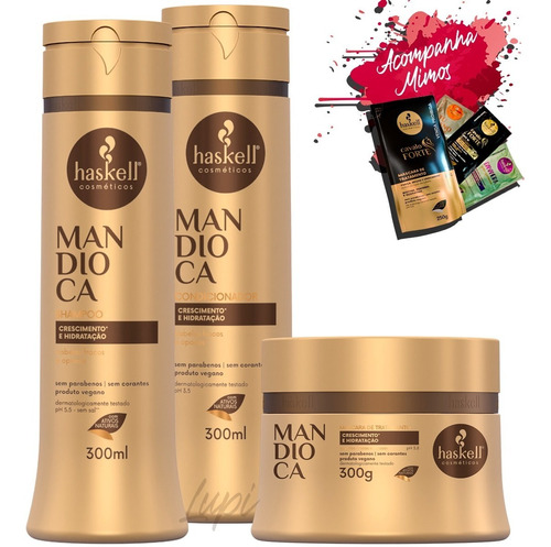 Kit Haskell Mandioca Shampoo Condicionador 300 Máscara 250g