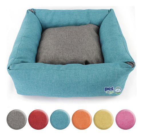 Cama Para Perro Gato Mediano | Reversible Frio Calor Lavable Color Azul Turquesa Diseño Cuadro