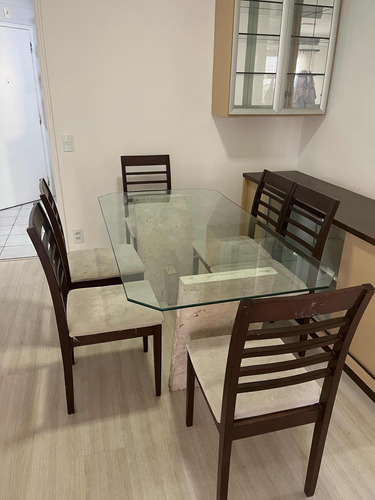 Conjunto De Mesa De Jantar Tampo Vidro E 6 Cadeiras