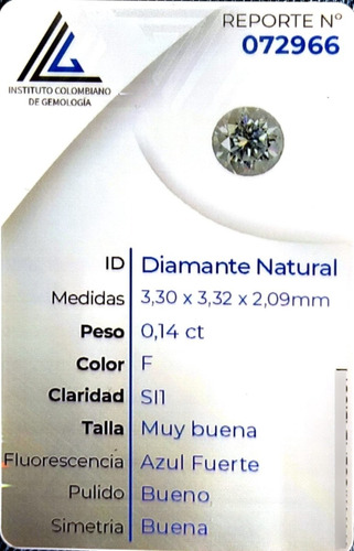 Diamante Natural Certificado 0.14ct