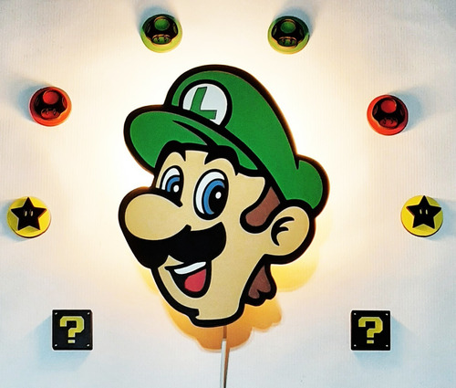 Lámpara Velador De Pared Luigi Super Mario Bros Madera Mdf