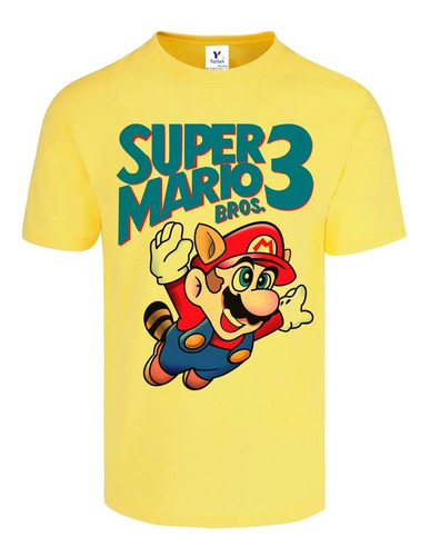 Playera Mario Bros 3 Mario Mapache Portada Nes Amarilla Md2