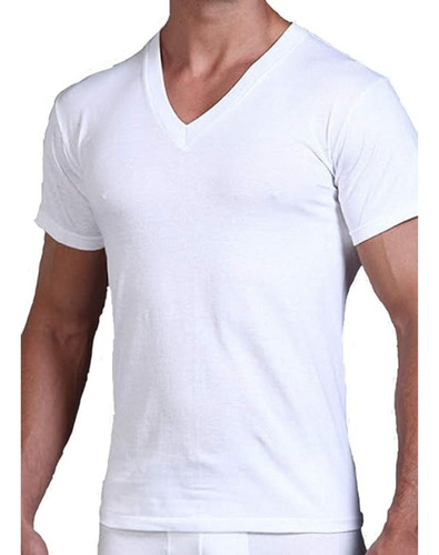 Zaga Playera Cuello En V Caballero Blanca 12 Piezas 