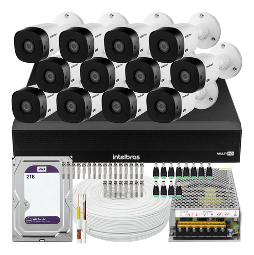 Kit Cftv 12 Cameras Full Hd Dvr Intelbras 3116 2tb Wd Purple