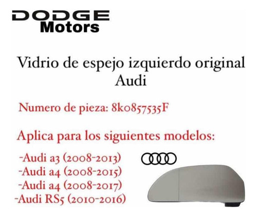 Vidrio Espejo Audi A3 Izquierdo 2008/2013 Original Foto 2