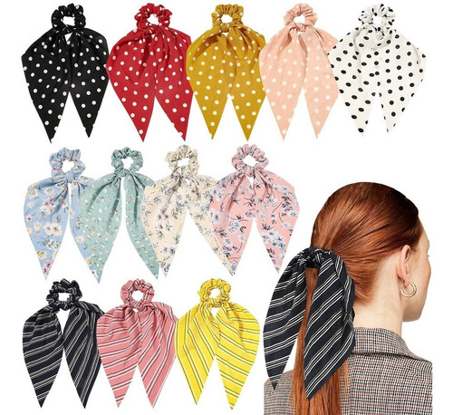 Cintas Para Pelo Liga Cabello Elásticas Scrunchie Satín X 12