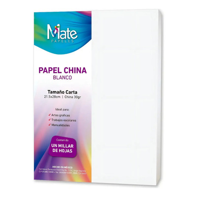 Mate | Papel China Blanco 30 G | Tamaño Carta | 1000 Hojas | MercadoLibre