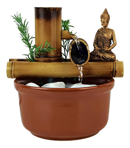 Fonte De Mesa Buda Hindu Bambu Agua Cascata Decorativa 19cm