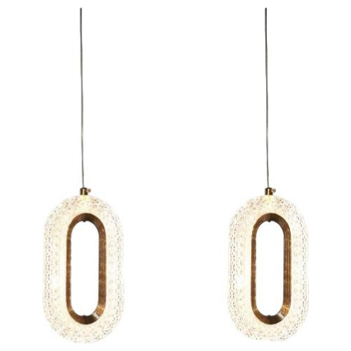 2 Pendentes Cristal Oval Moderno Dourado 3 Tons Luz Bivolt