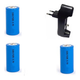 Kit 3 Bateria Icr17335 Cr123a 3,7v 800mah & Carregador 3,7v