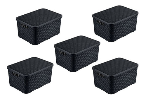 Kit 5 Caixas/cesto Organizador Rattan Preto - 7l Promoção