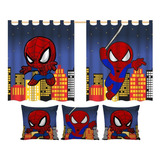 Kit Cortina Infantil 3 Capas De Almofadas Super Heroi Aranha