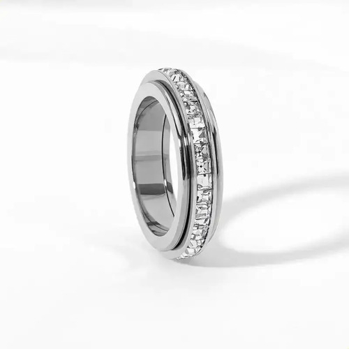 Anillo Anti Estrés Giratorio Acero Titanio Circonitas